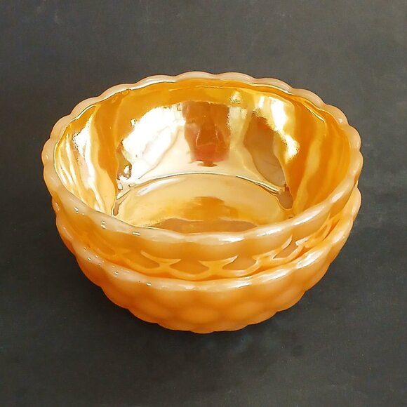 1950s Fire King Anchor Hocking PEACH LUSTRE Bubble 2 Bowls - Picture 1 of 9